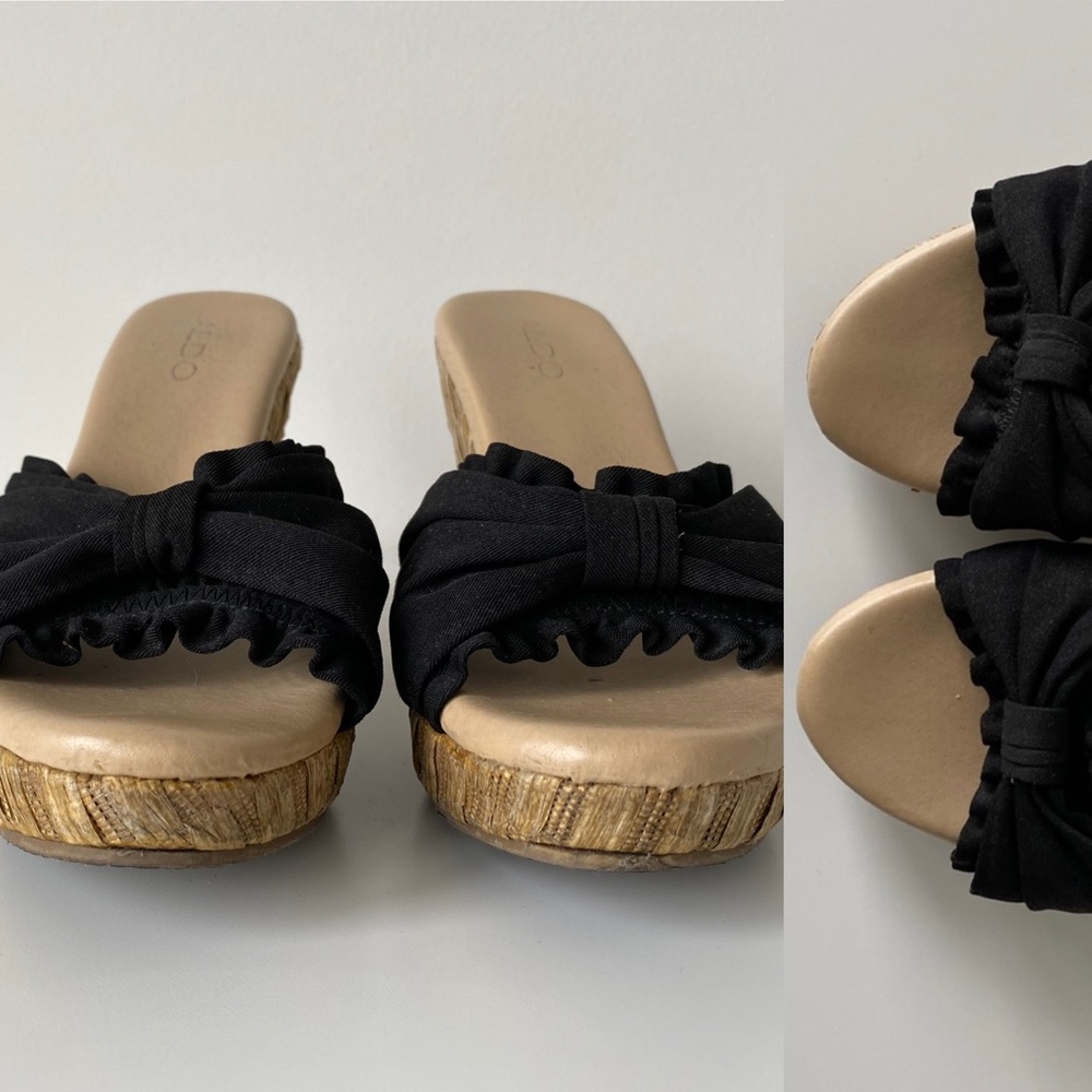 Aldo | Black Knotted Open Toe Wedges